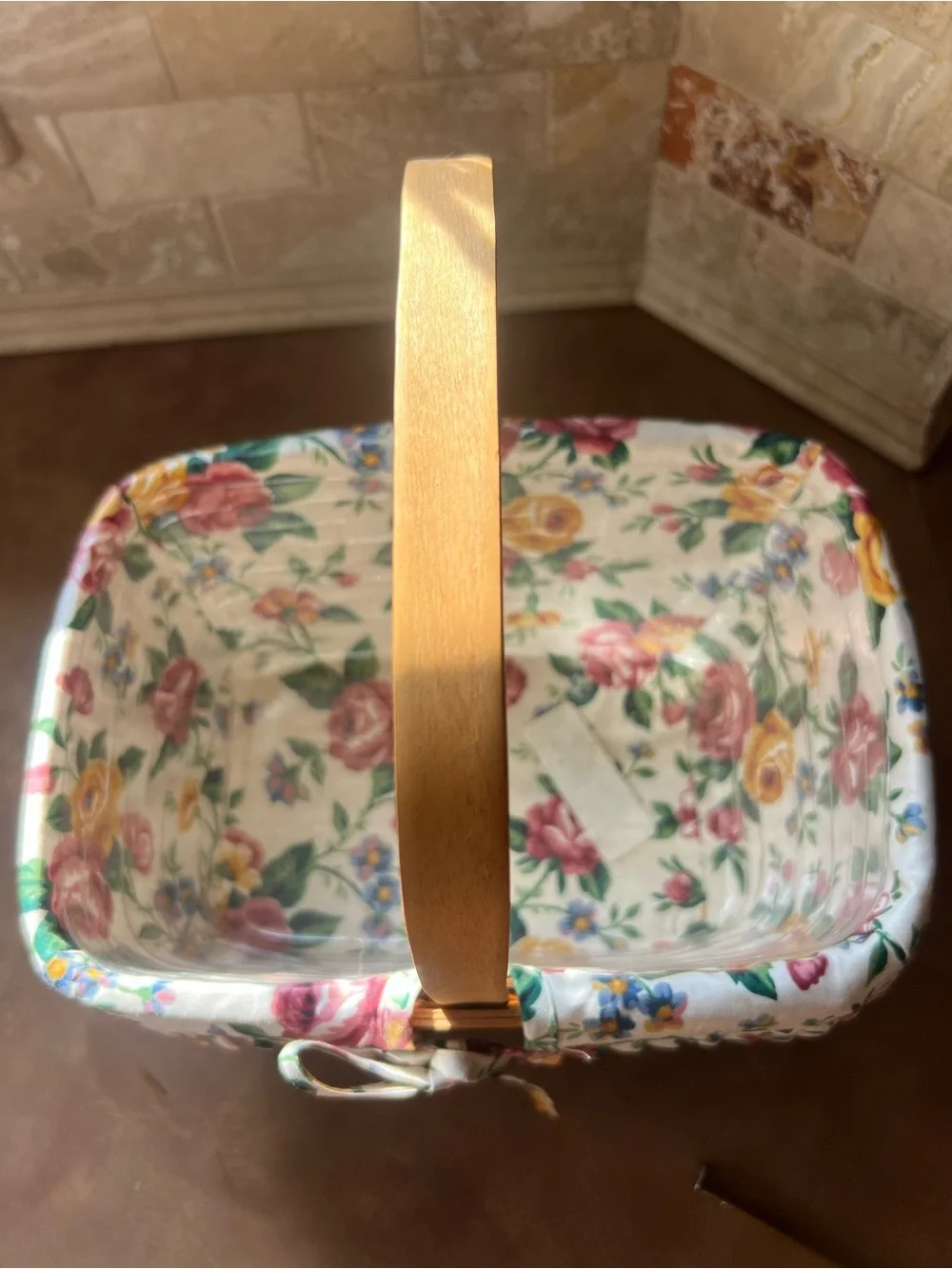 Longaberger Rectangular Tan Woven Basket with Handle,